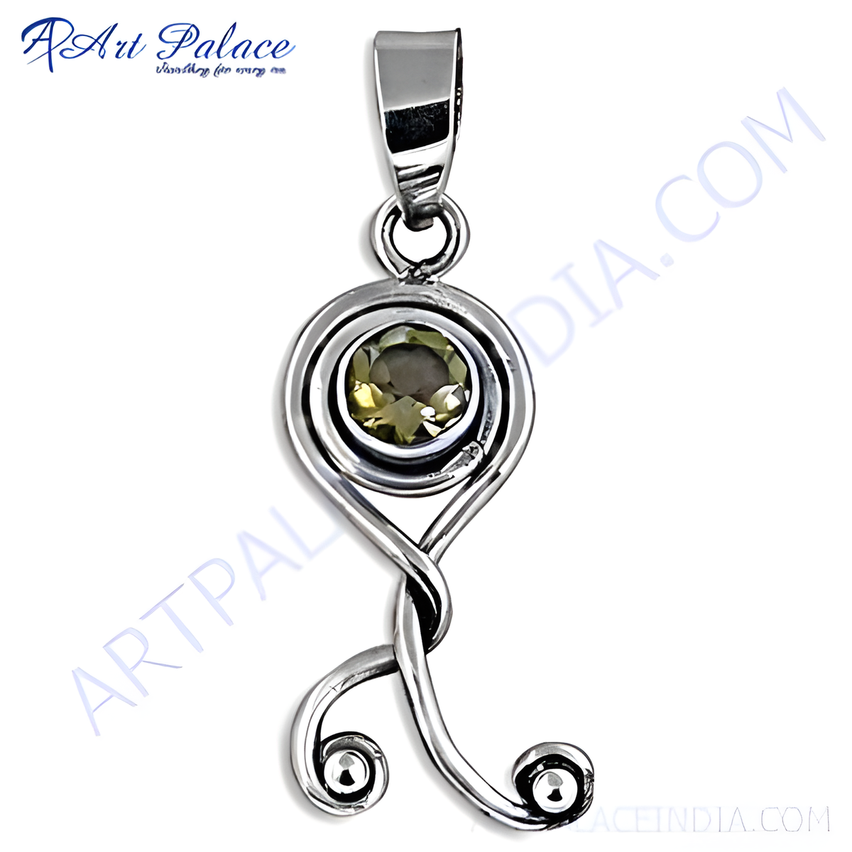 925 sterling silver citrine pendant with a round, yellow gemstone