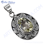 Load image into Gallery viewer, 925 sterling silver oval citrine pendant with an artistic design, showcasing a yellow gemstone
