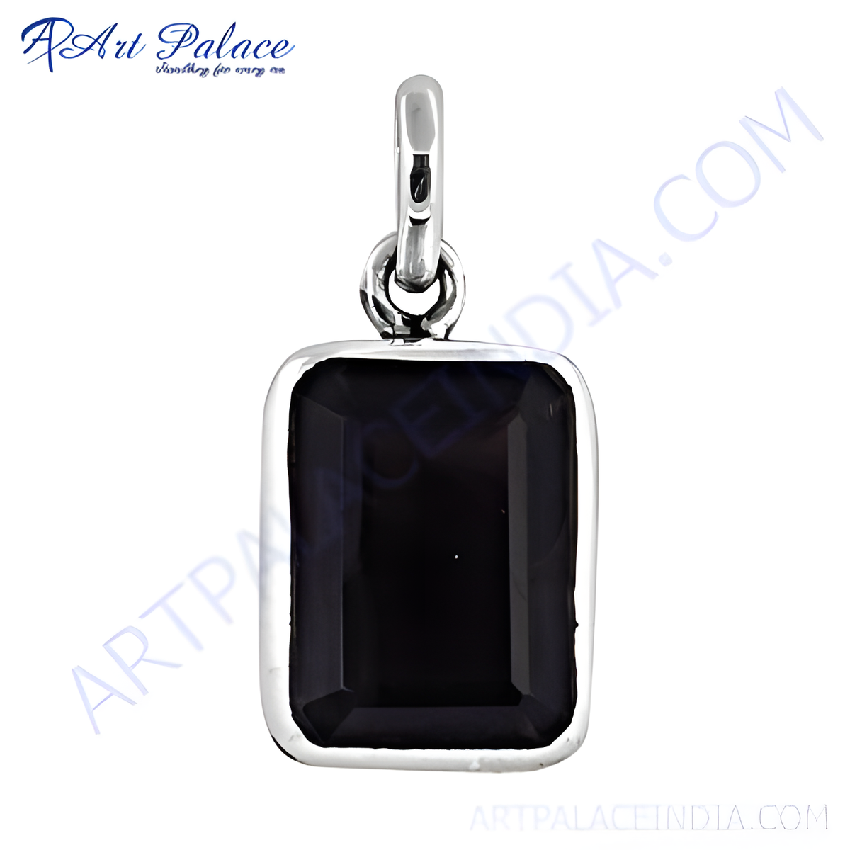 925 sterling silver pendant featuring a rectangular black onyx gemstone