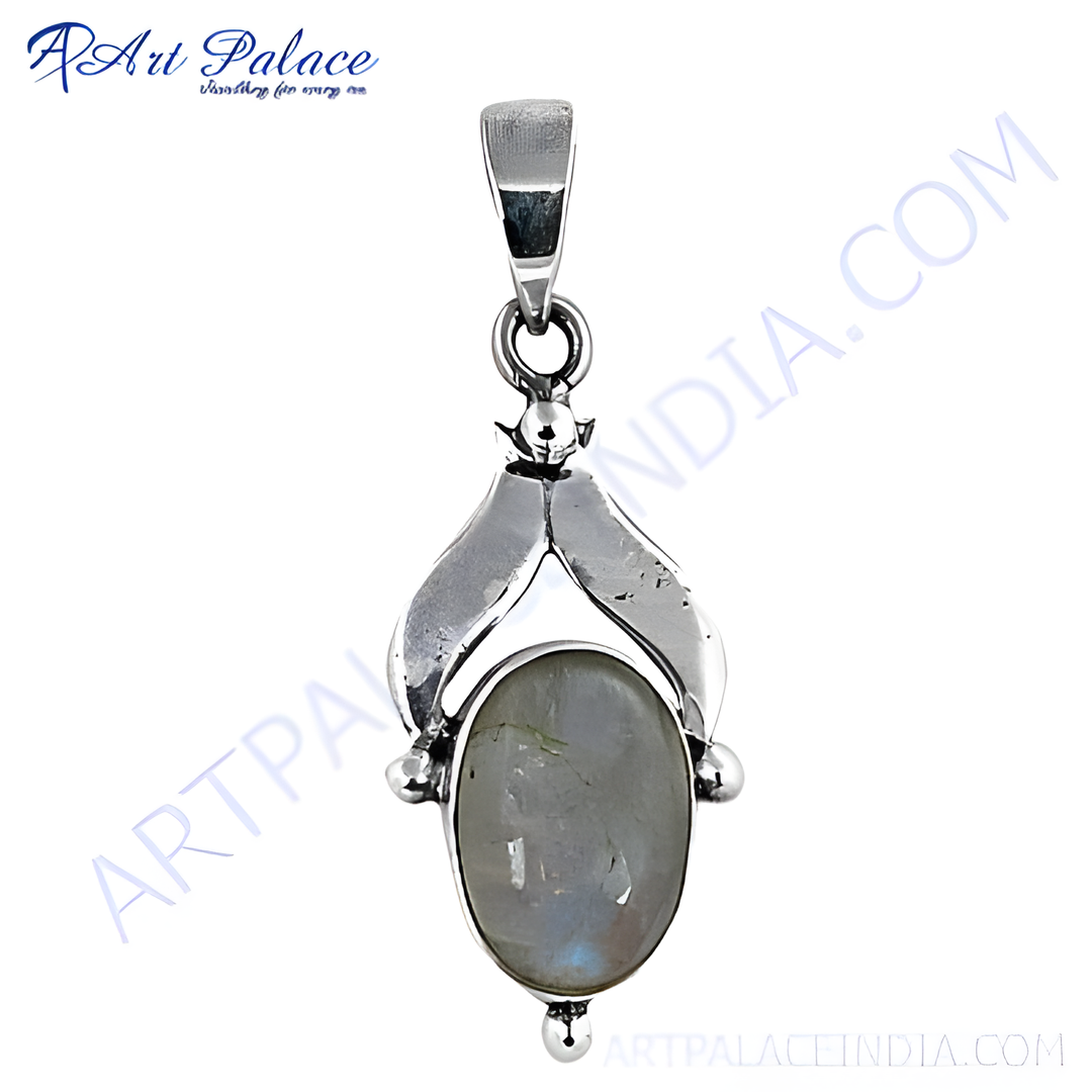 925 sterling silver moonstone pendant, oval gemstone, silver necklace pendant, women's jewelry, elegant pendant