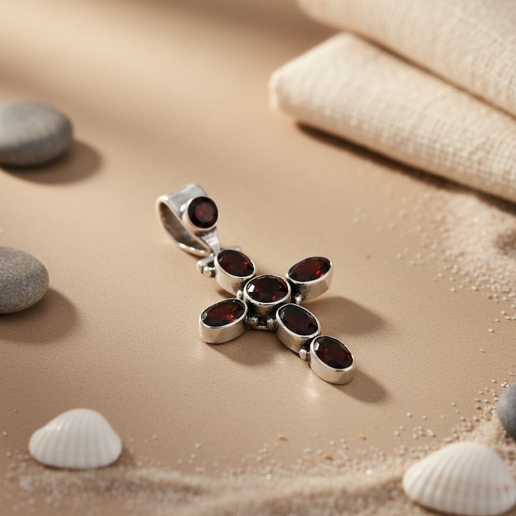 925 Silver Garnet Cross Pendant Necklace for Women | Gift Jewelry