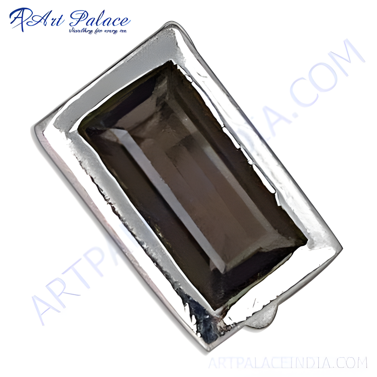 Sterling silver ring with a rectangular smoky quartz stone