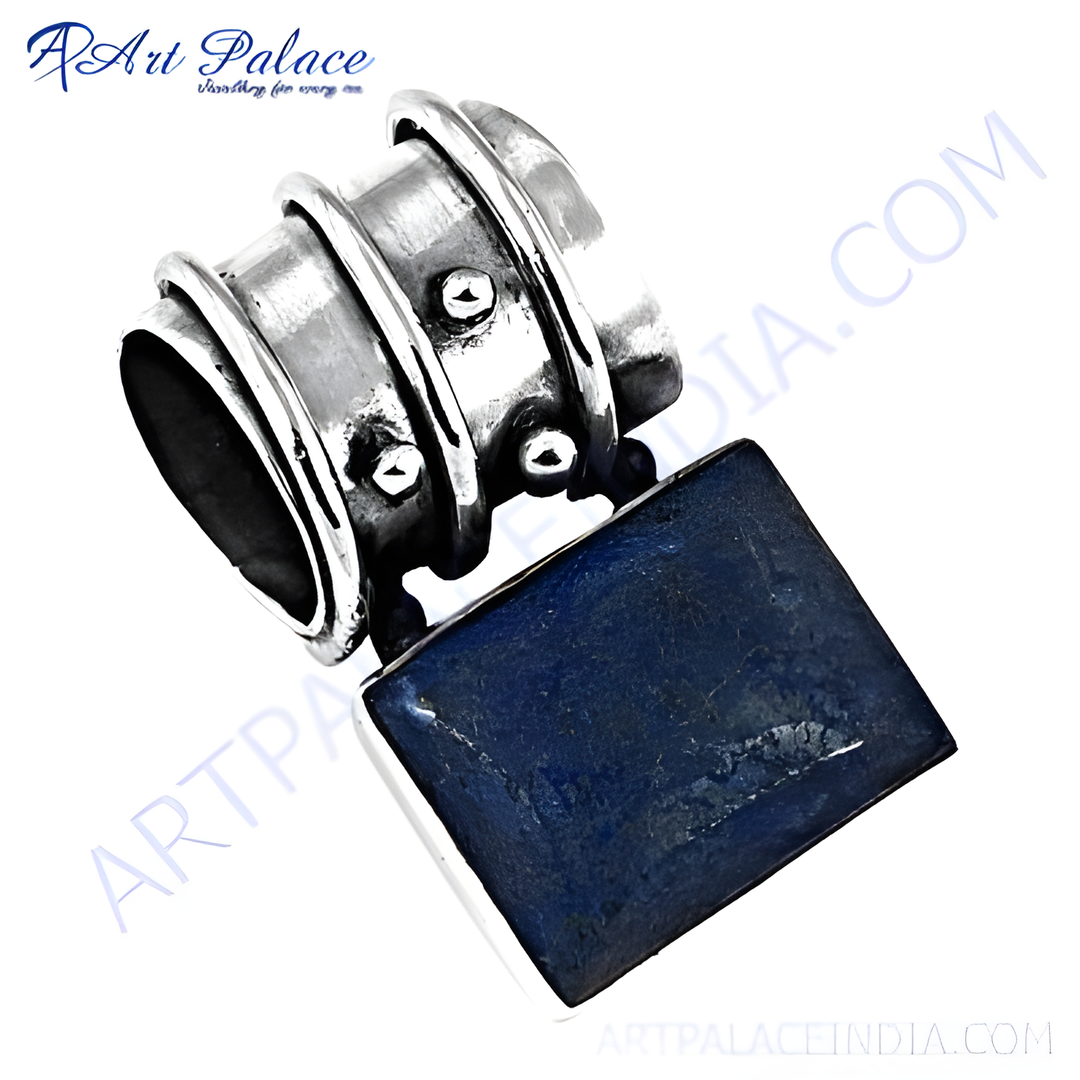 925 sterling silver ring with a square lapis lazuli gemstone in deep blue color.