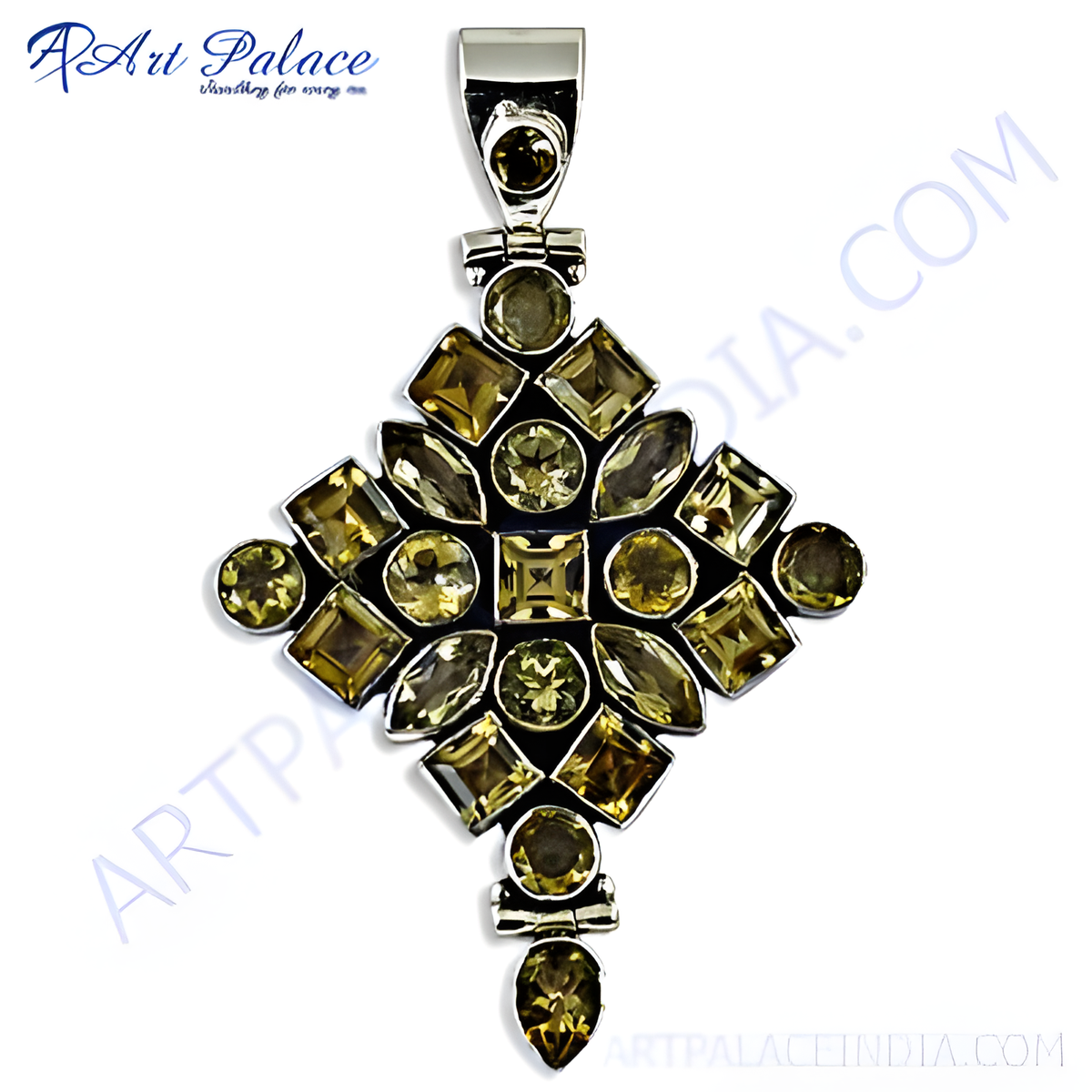 Sterling silver citrine gemstone pendant with various cut citrine stones