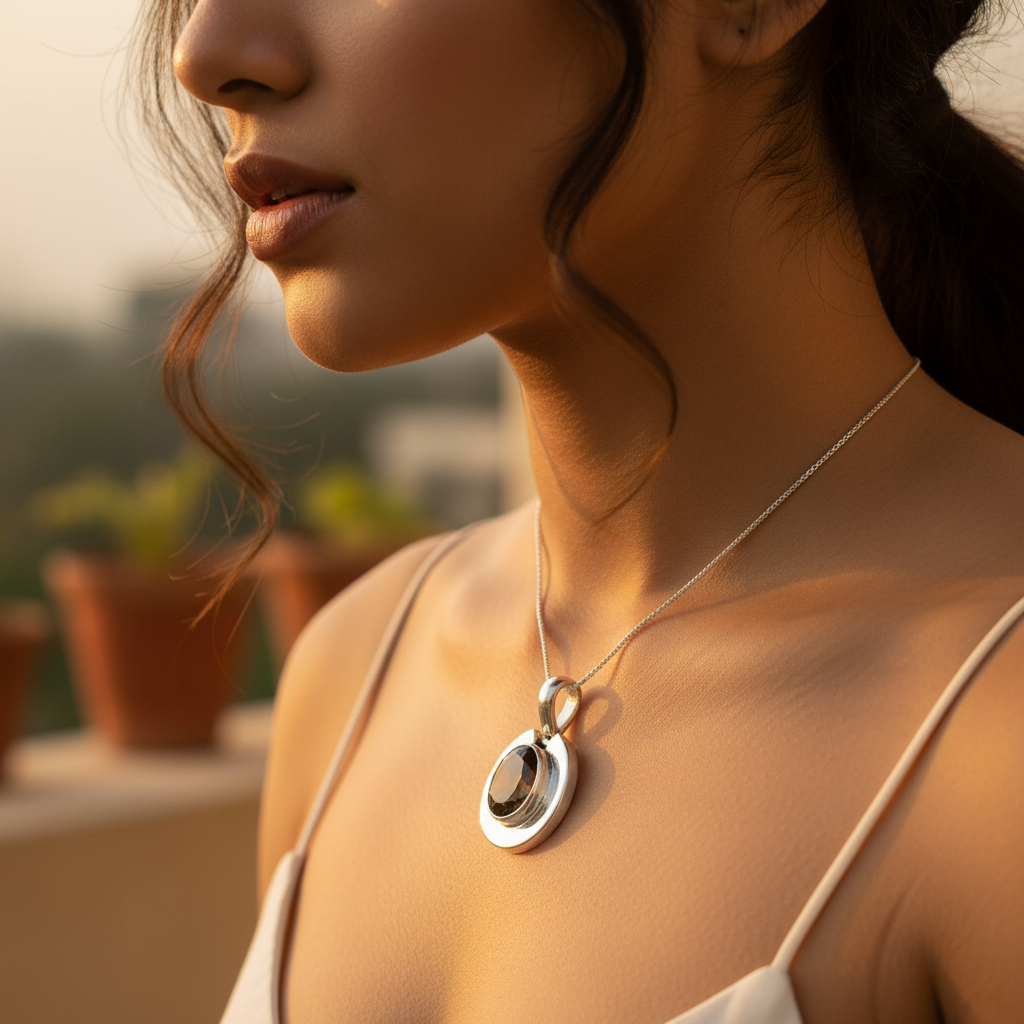 925 Silver Smoky Quartz Pendant for Women | Gemstone Jewelry