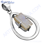 Load image into Gallery viewer, 925 sterling silver moonstone pendant, rectangle stone, silver chain for women
