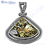 Load image into Gallery viewer, Sterling silver triangle pendant with citrine gemstone center, gold plating color.
