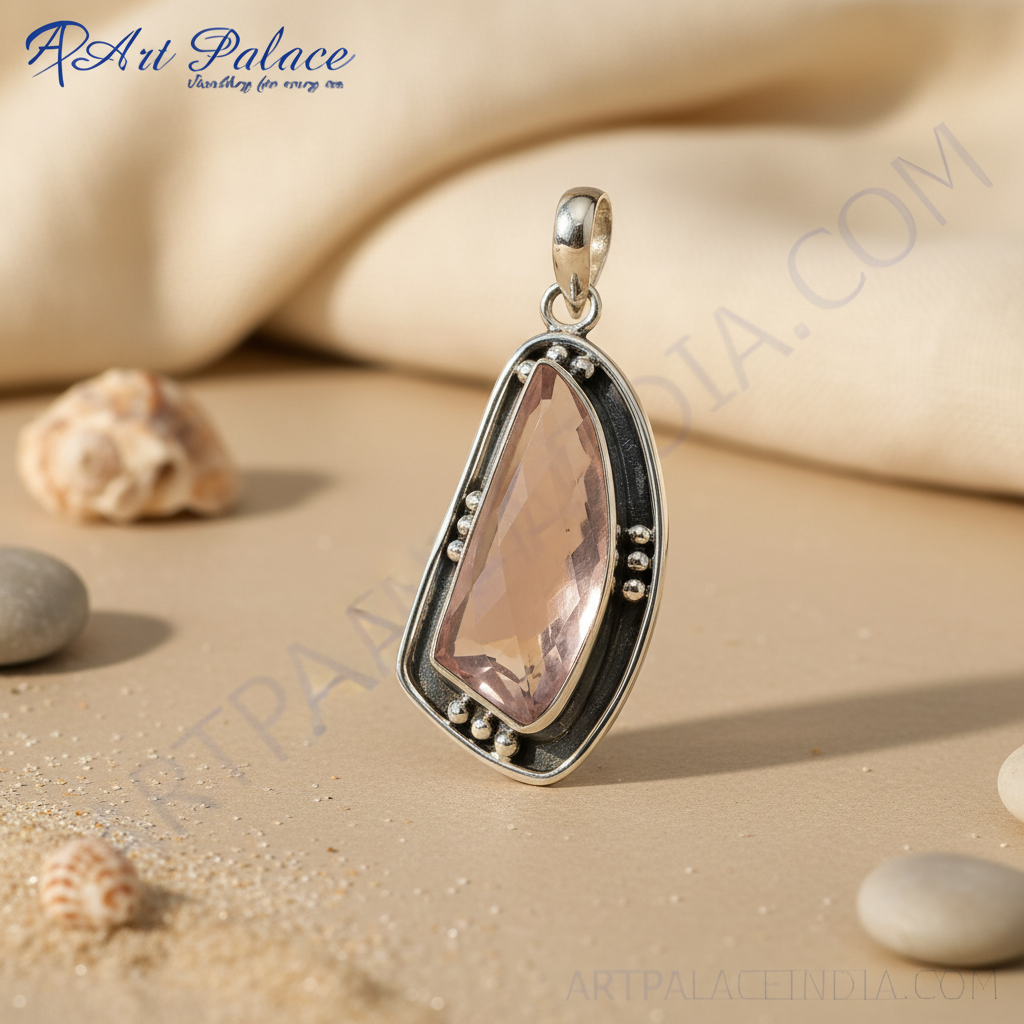 925 Silver Rose Quartz Pendant for Women | Gemstone Jewelry