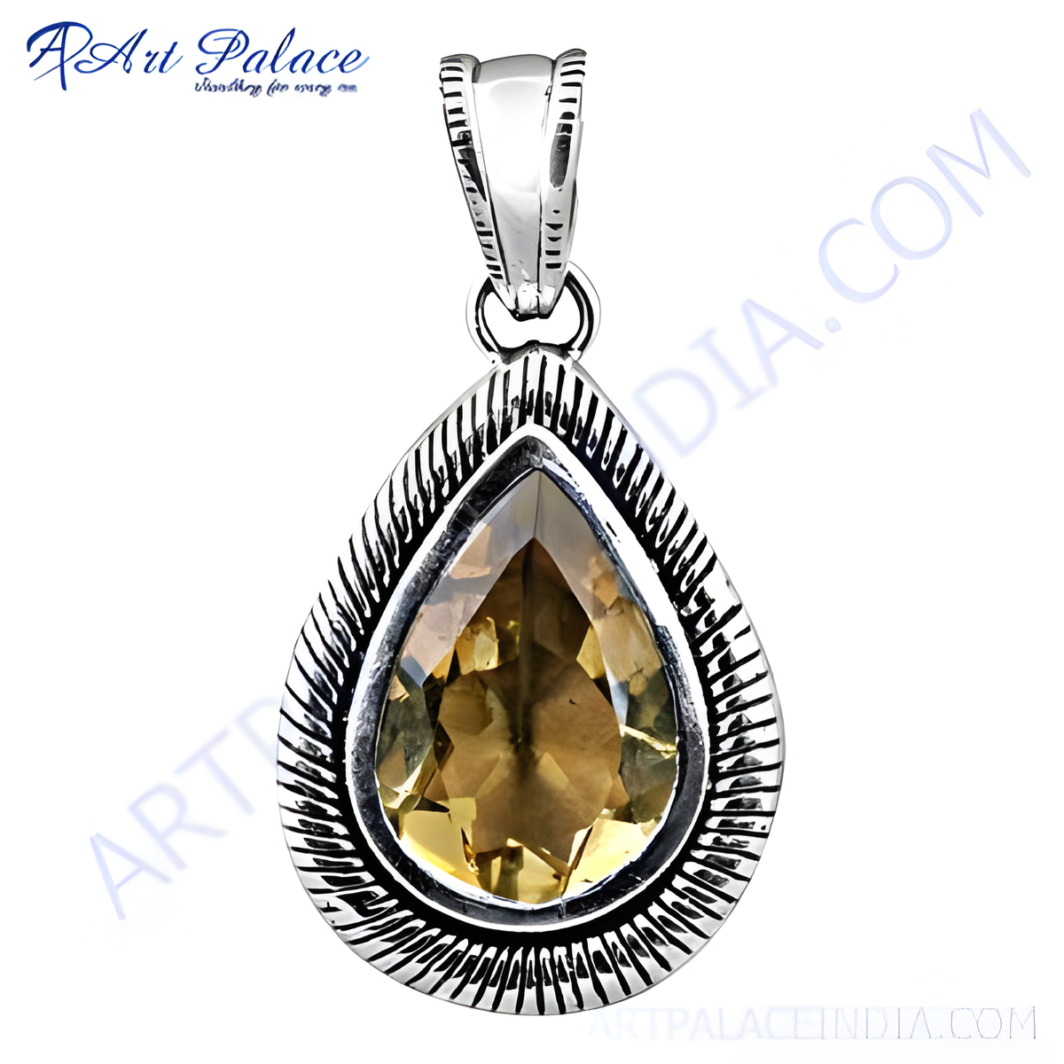 925 silver teardrop pendant with a yellow citrine gemstone
