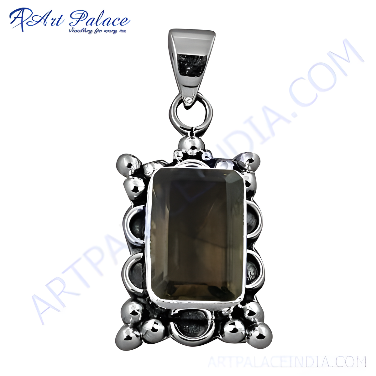 925 sterling silver pendant with a large rectangular smoky quartz gemstone in a silver setting