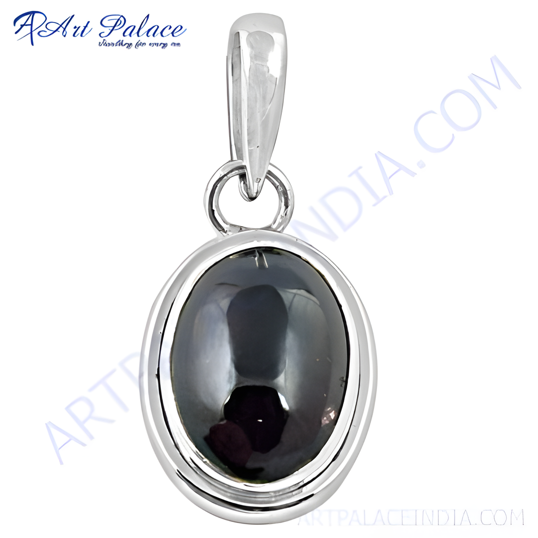 925 sterling silver oval pendant with a polished black onyx gemstone. Elegant and timeless.
