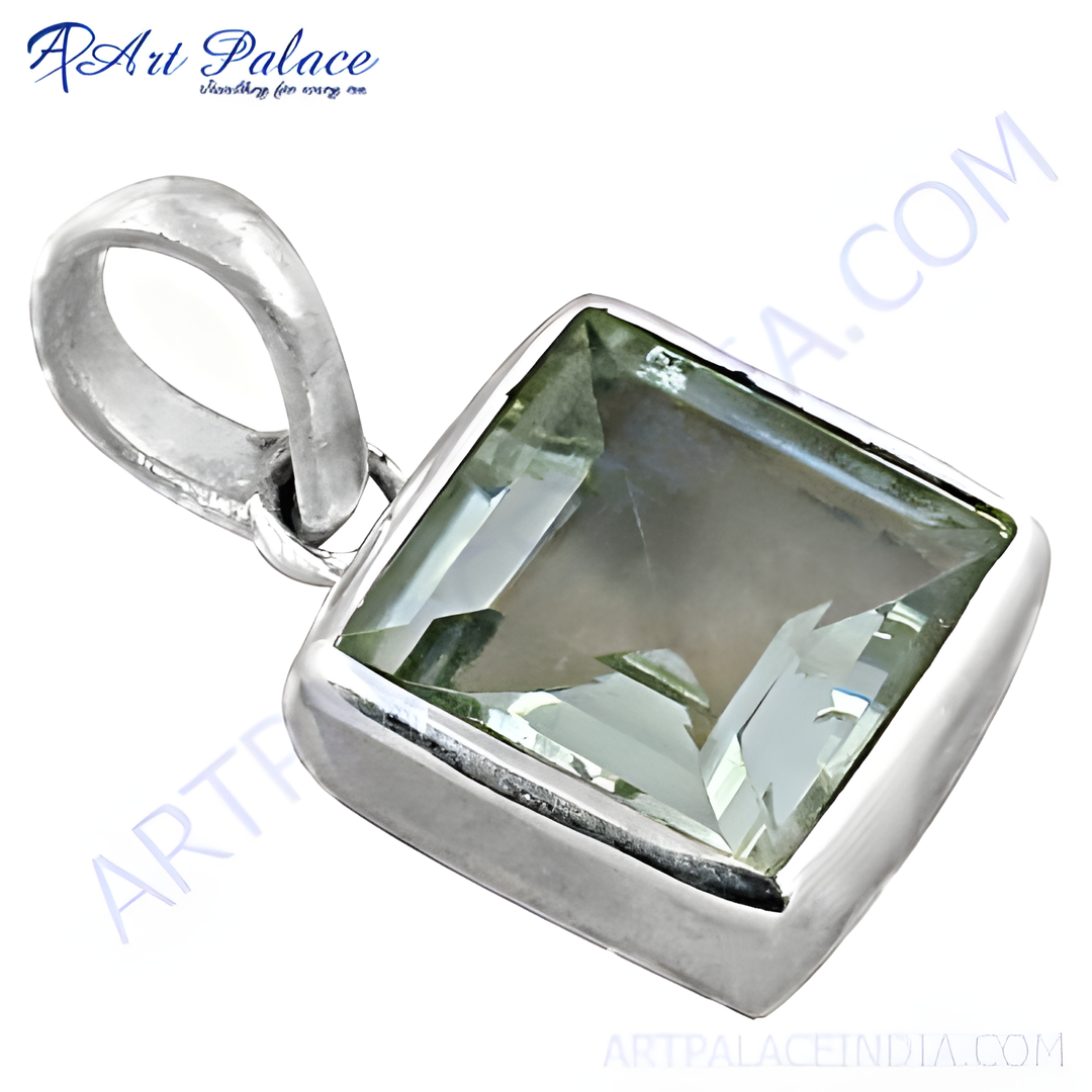 925 sterling silver pendant with a square-cut green amethyst gemstone.