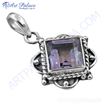 Load image into Gallery viewer, 925 sterling silver amethyst pendant with a square purple gemstone, a charm pendant, women's jewelry.

