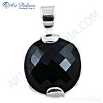 Load image into Gallery viewer, 925 sterling silver black onyx round pendant for women. Faceted gemstone pendant in a polished setting.
