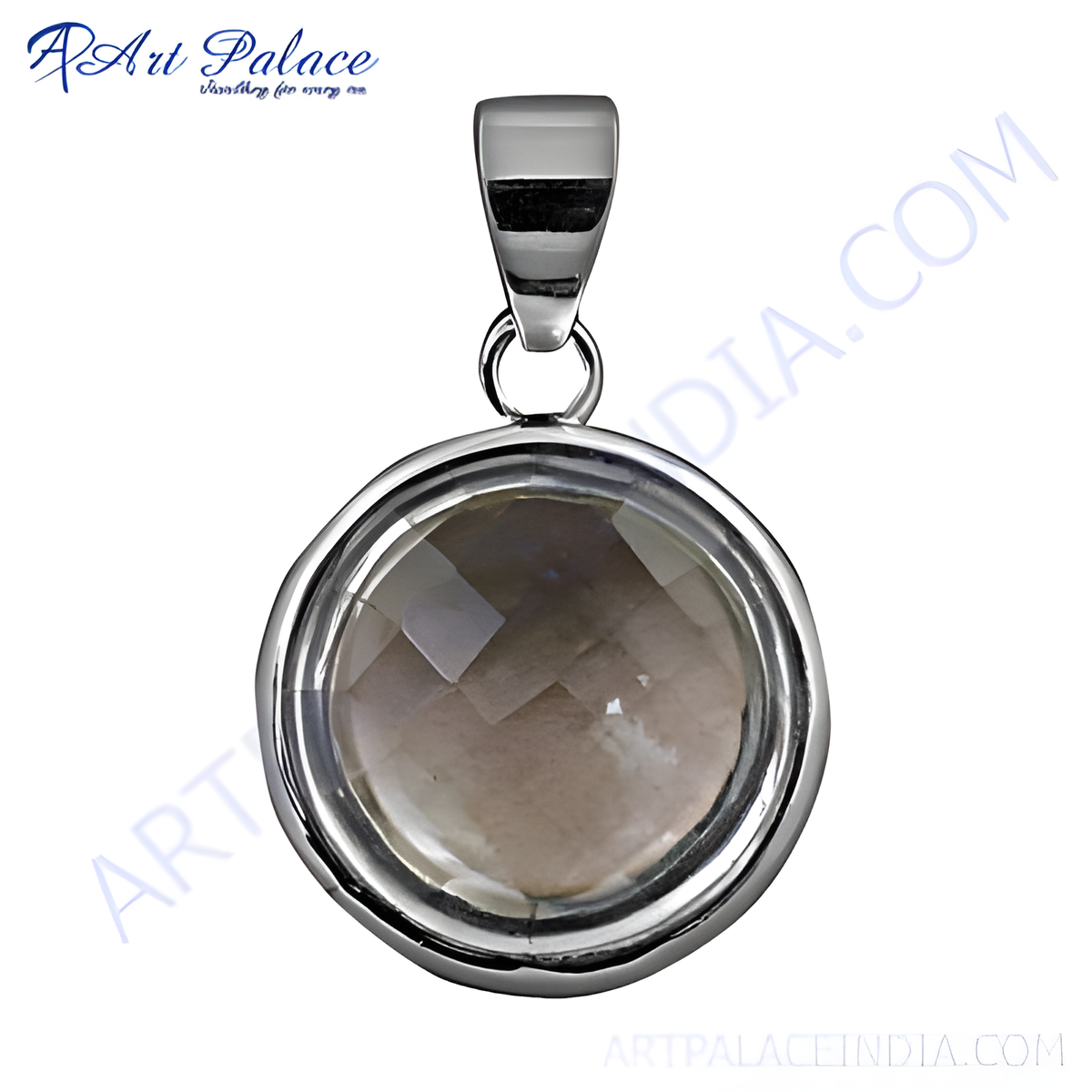 925 sterling silver smoky quartz pendant with a faceted, round brown gemstone
