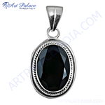 Load image into Gallery viewer, 925 sterling silver oval pendant with a faceted black onyx gemstone center
