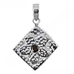 Load image into Gallery viewer, 925 Silver Hammered Pendant with Garnet Stone | Women's Jewelry
