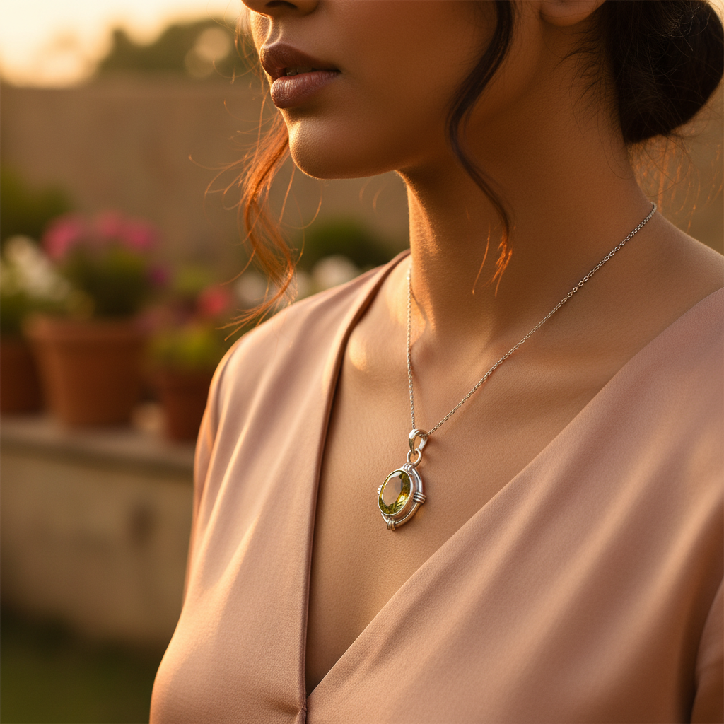925 Silver Peridot Pendant for Women | Gemstone Jewelry