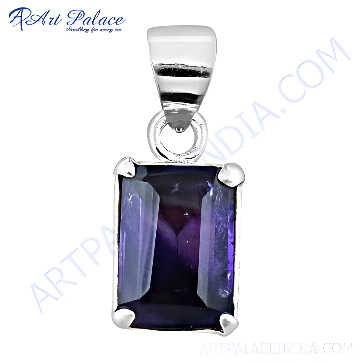 925 sterling silver iolite pendant with a rectangular purple gemstone