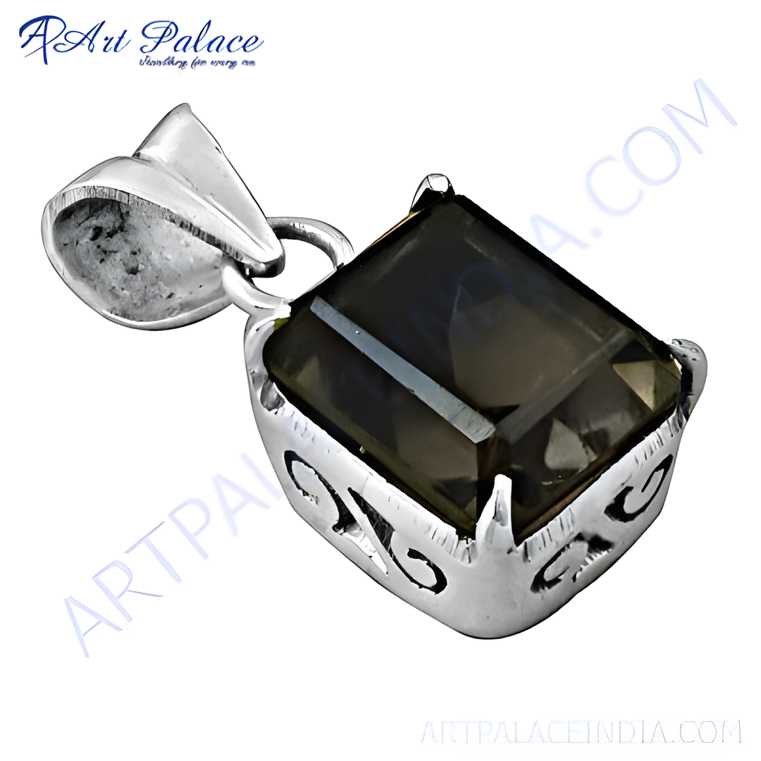 925 sterling silver smoky quartz pendant with a dark brown gemstone.