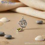 Load image into Gallery viewer, 925 Silver Om Pendant with Peridot Gemstone | Spiritual Jewelry
