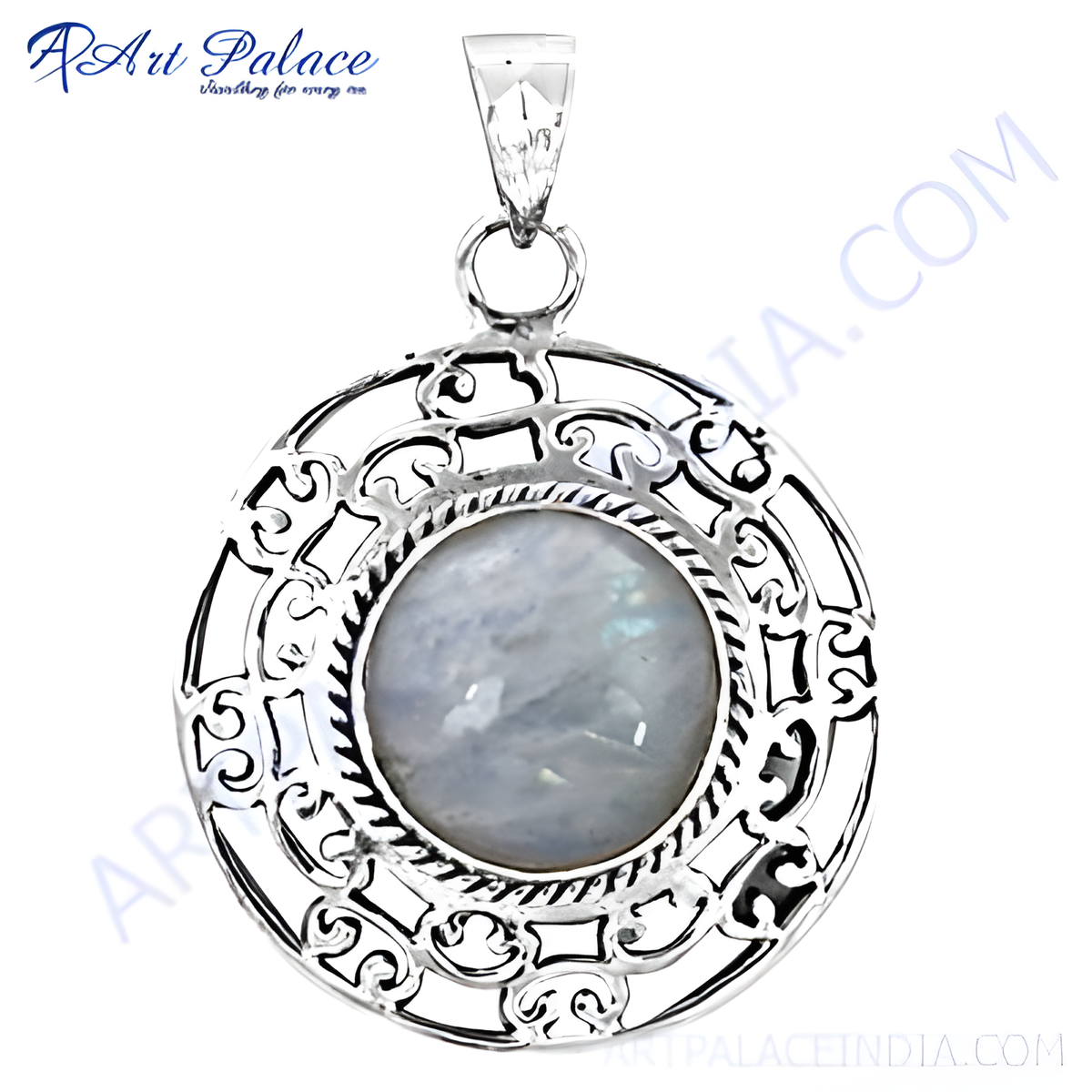 925 sterling silver moonstone pendant necklace with intricate filigree design