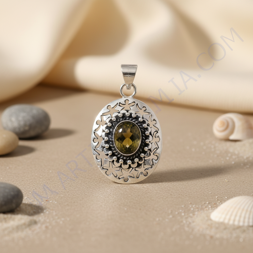 925 Silver Oval Citrine Pendant for Women | Gemstone Jewelry