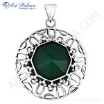 Load image into Gallery viewer, 925 sterling silver pendant with a green gemstone center
