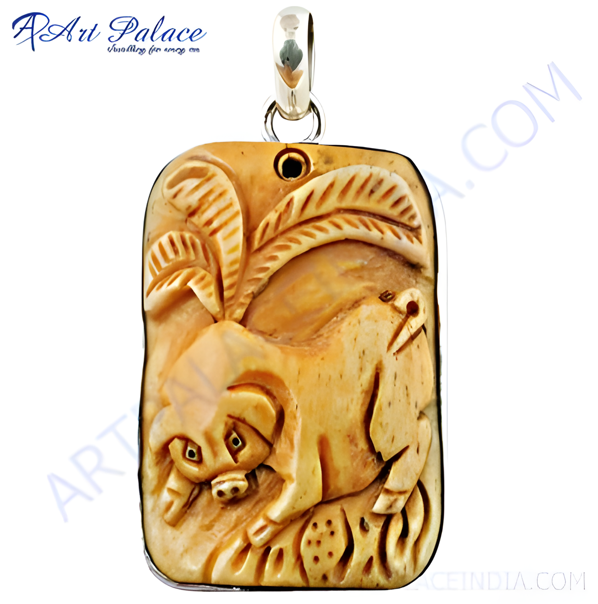 Natural bone carved pig pendant with intricate design, perfect for animal lovers