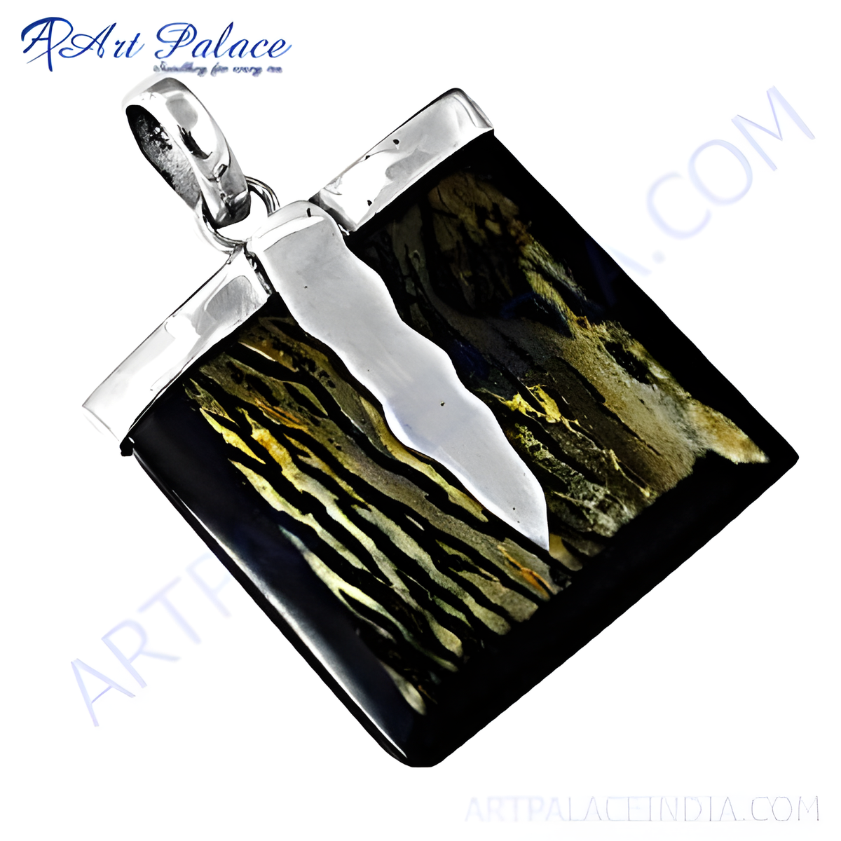 Sterling silver horn pendant with a unique natural pattern, a statement piece for women