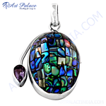 Load image into Gallery viewer, 925 silver abalone shell pendant with a vibrant amethyst stone, women's jewelry
