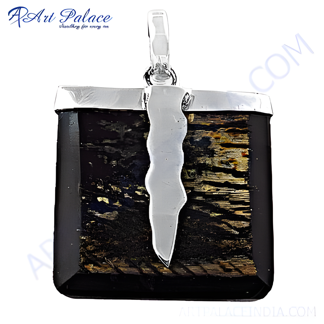 925 sterling silver black stone pendant with a unique, contemporary design for women.