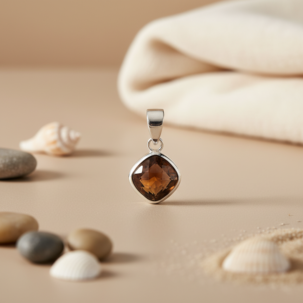 925 Silver Brown Gemstone Pendant for Women | Modern Jewelry
