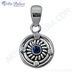 Load image into Gallery viewer, 925 sterling silver pendant with a blue gemstone center for women, detailed design

