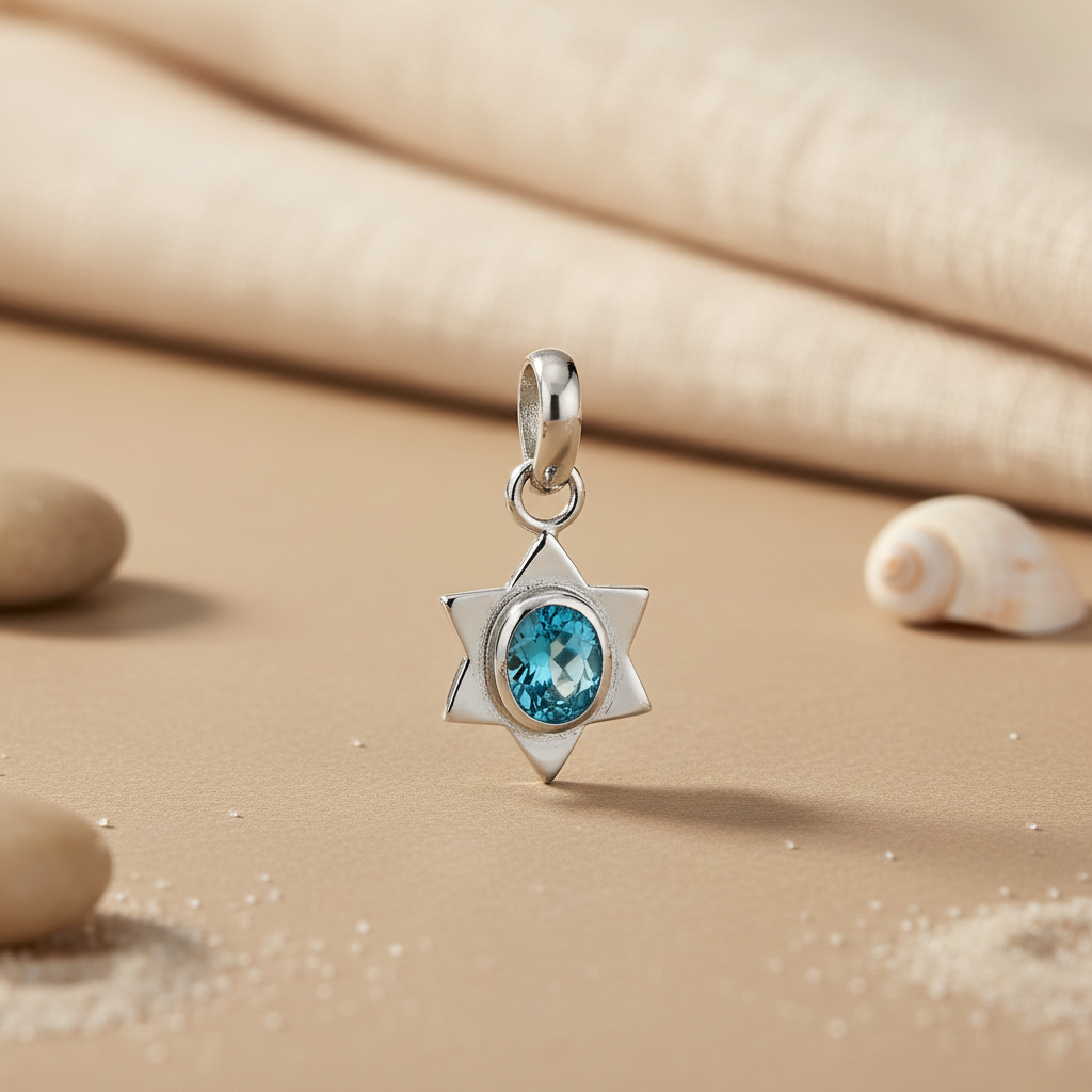 925 Silver Blue Topaz Star Pendant for Women | Gemstone Jewelry