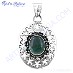 Load image into Gallery viewer, 925 sterling silver oval pendant with a green gemstone center
