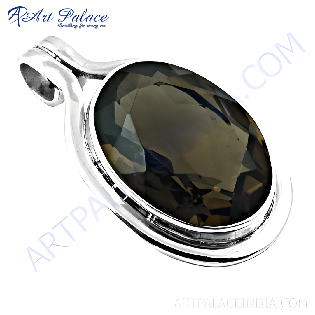 925 sterling silver pendant with oval-cut smoky quartz gemstone, elegant and stylish.