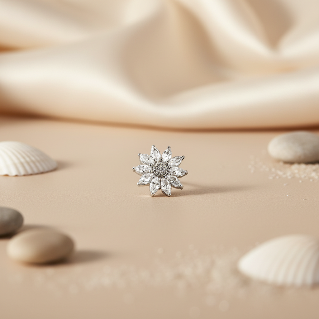 Silver Flower Stud Earrings with Cubic Zirconia | Women's Jewelry