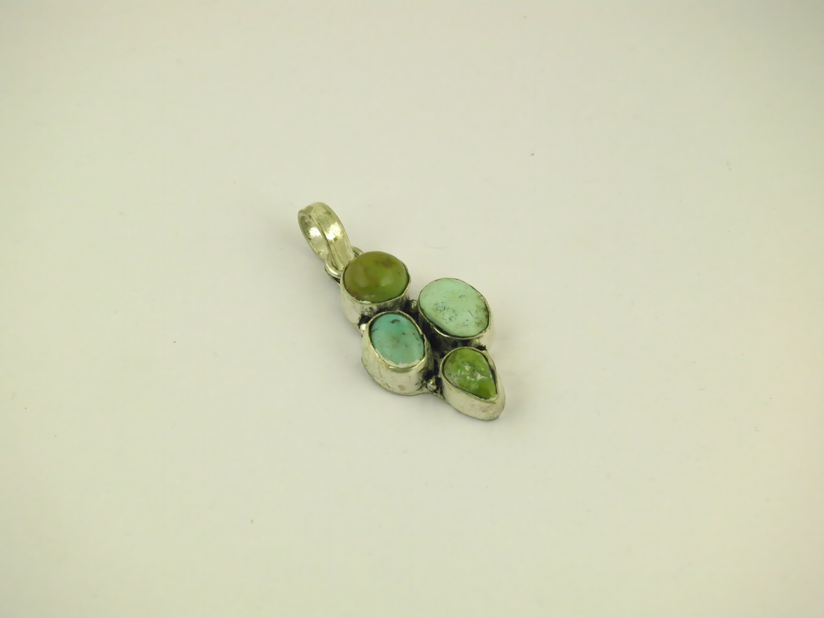 925 sterling silver pendant with assorted turquoise and green gemstones