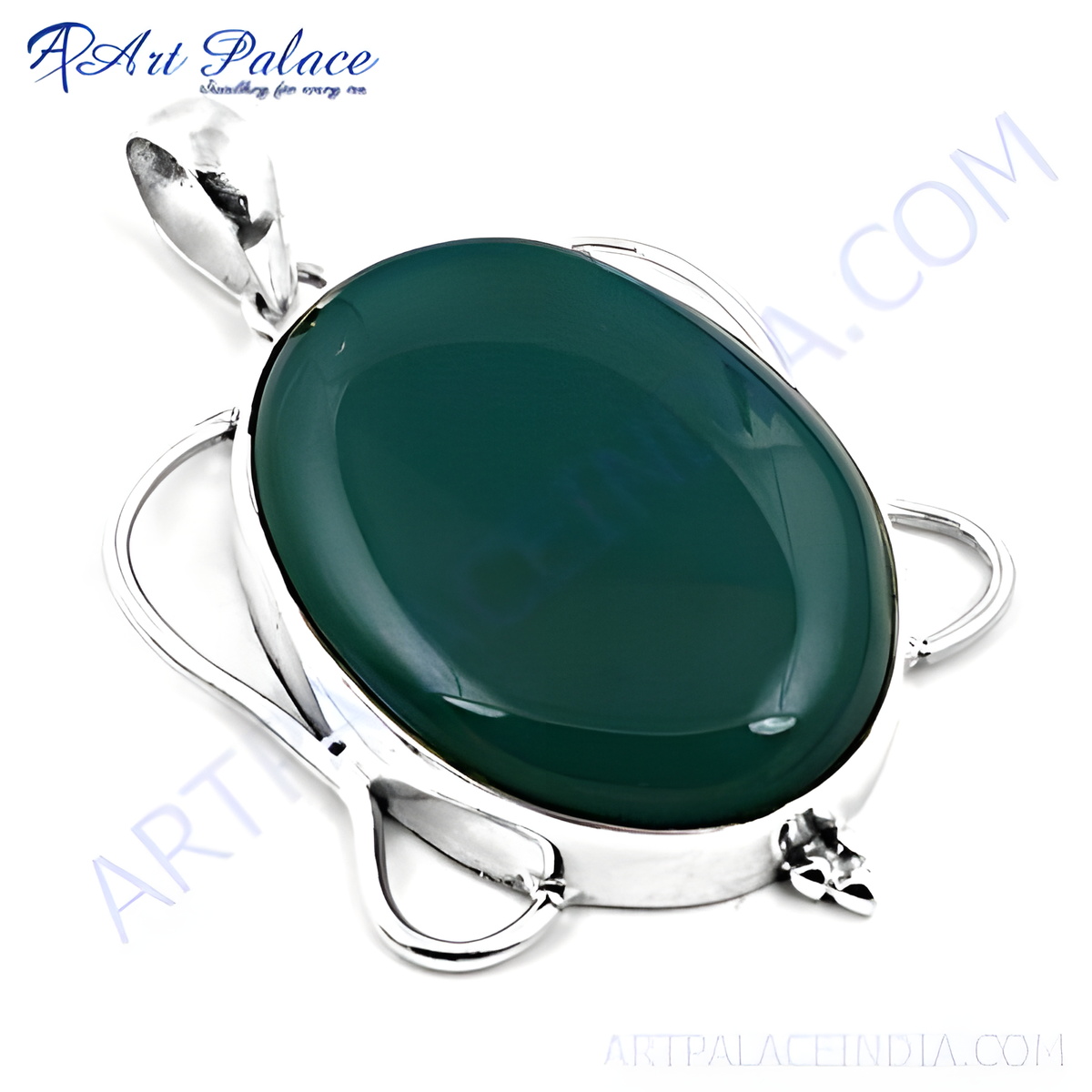 925 sterling silver green onyx pendant necklace, showcasing a polished green gemstone
