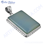 Load image into Gallery viewer, 925 sterling silver rectangular pendant with blue chalcedony gemstone.
