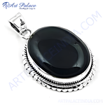 Load image into Gallery viewer, 925 sterling silver black onyx oval pendant with ornate detailing

