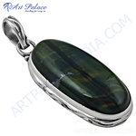 Load image into Gallery viewer, 925 sterling silver pendant with a Hawk's Eye gemstone. The stone displays green and gold plating hues.
