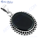 Load image into Gallery viewer, Sterling silver onyx pendant with a large black gemstone. This elegant pendant is perfect for daily wear.
