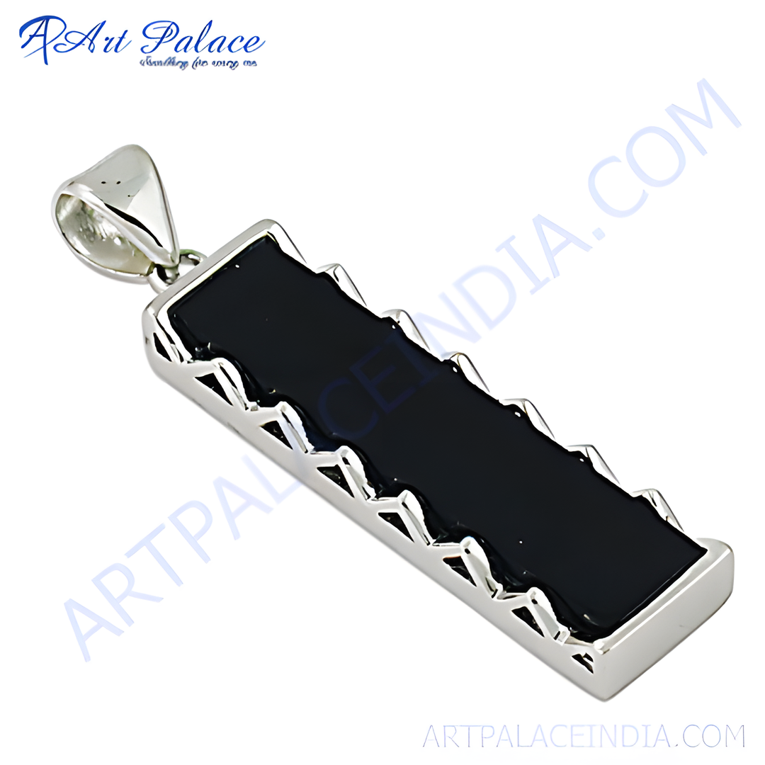 Sterling silver pendant featuring a rectangular black onyx gemstone, perfect for women.