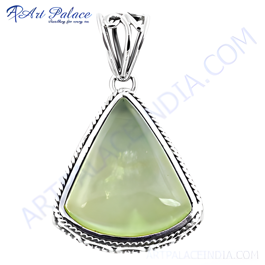 925 sterling silver triangle pendant with pearlescent green gemstone