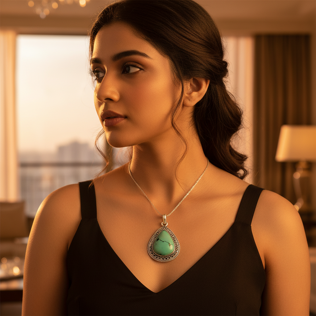 925 sterling silver turquoise pendant for women | gemstone jewelry