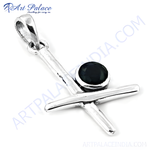 Load image into Gallery viewer, Sterling silver pendant featuring a large round black onyx gemstone set in a silver bezel
