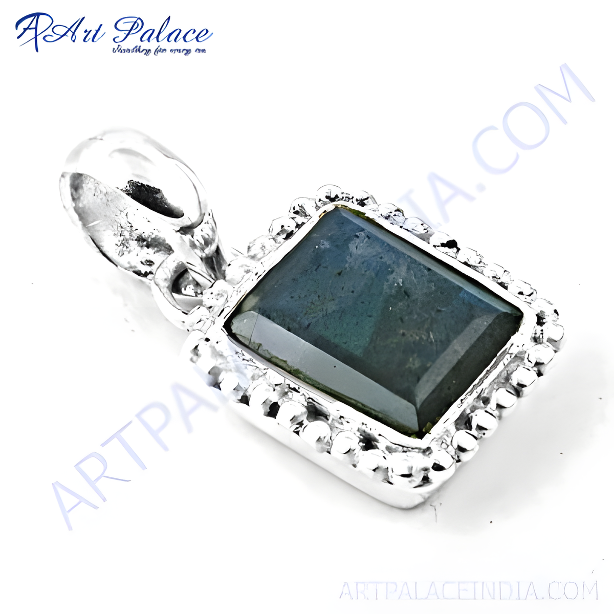 925 sterling silver rectangular labradorite pendant, featuring a shimmering blue and green gemstone