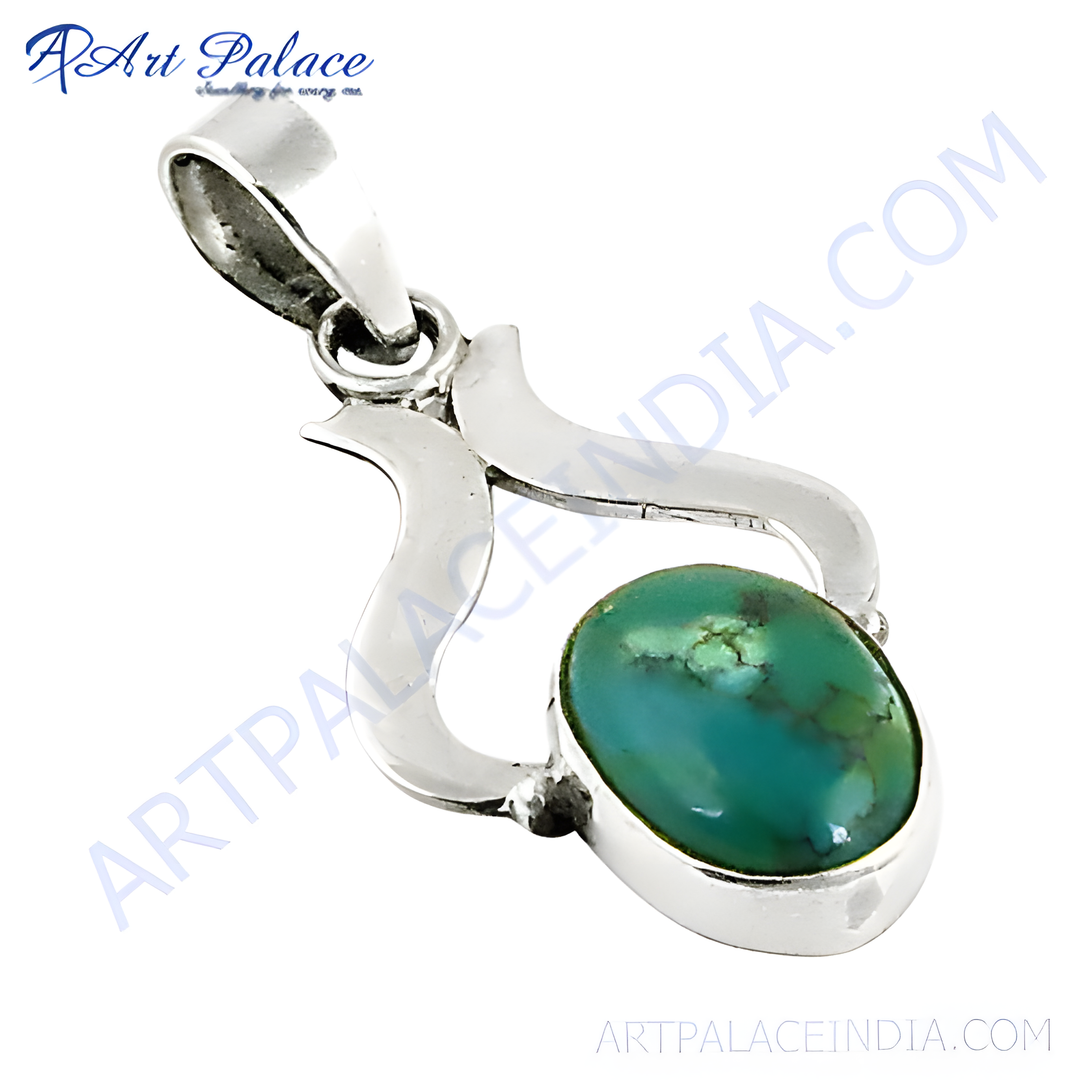 925 sterling silver pendant with a vibrant oval-shaped turquoise gemstone, designed for women.